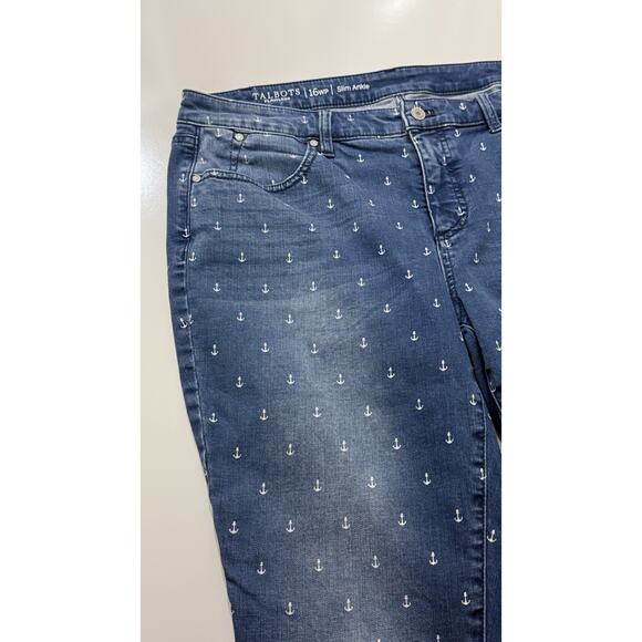 Women's TALBOTS Blue Flawless Five Pocket Slim Ankle Jeans Anchor Print Sz 16wp - Picture 2 of 8